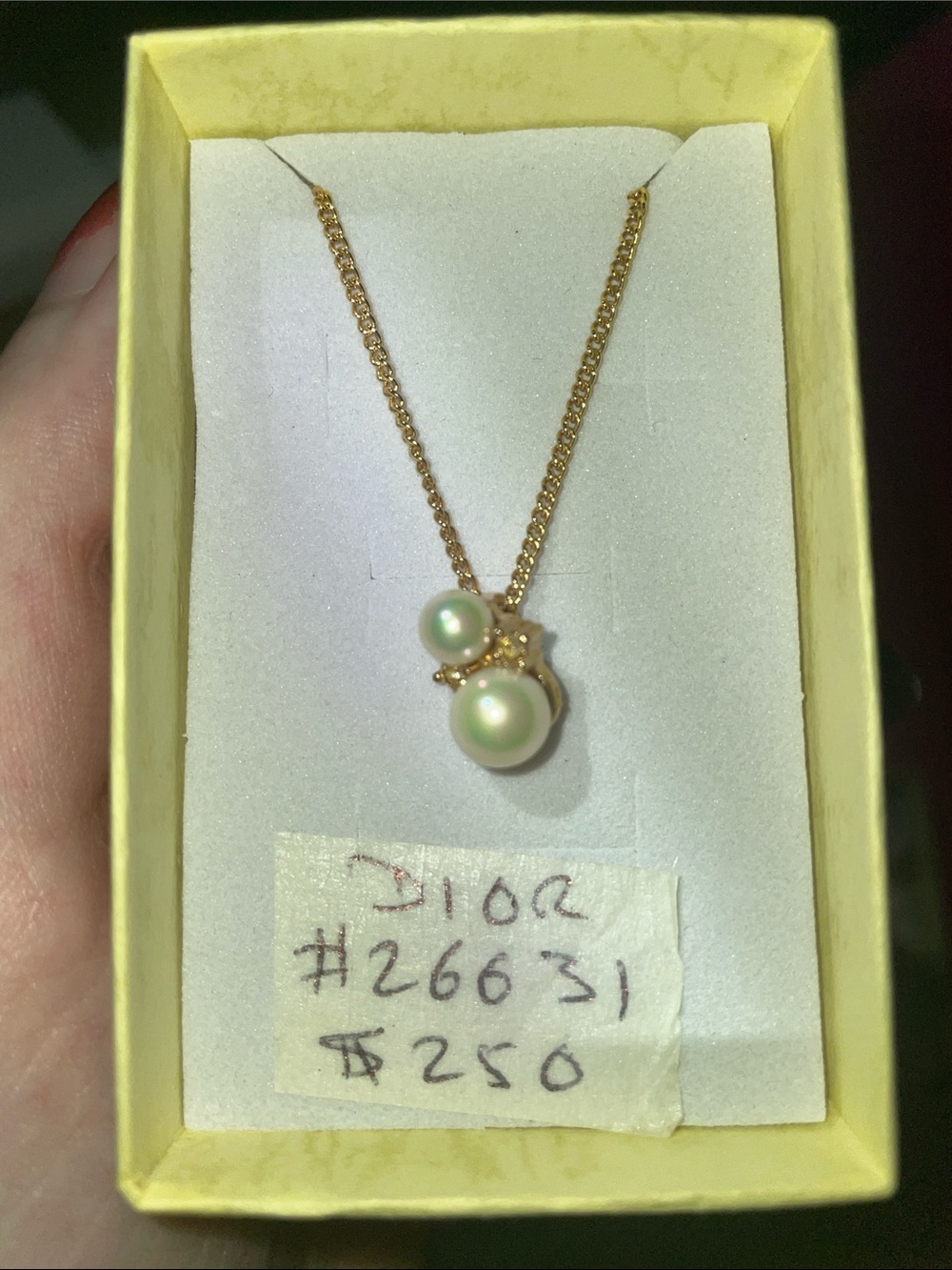 Vintage Christian Dior Classic Gold plated Pearl Pendant Necklace